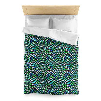 Warped Green Checkered Microfiber Duvet Cover