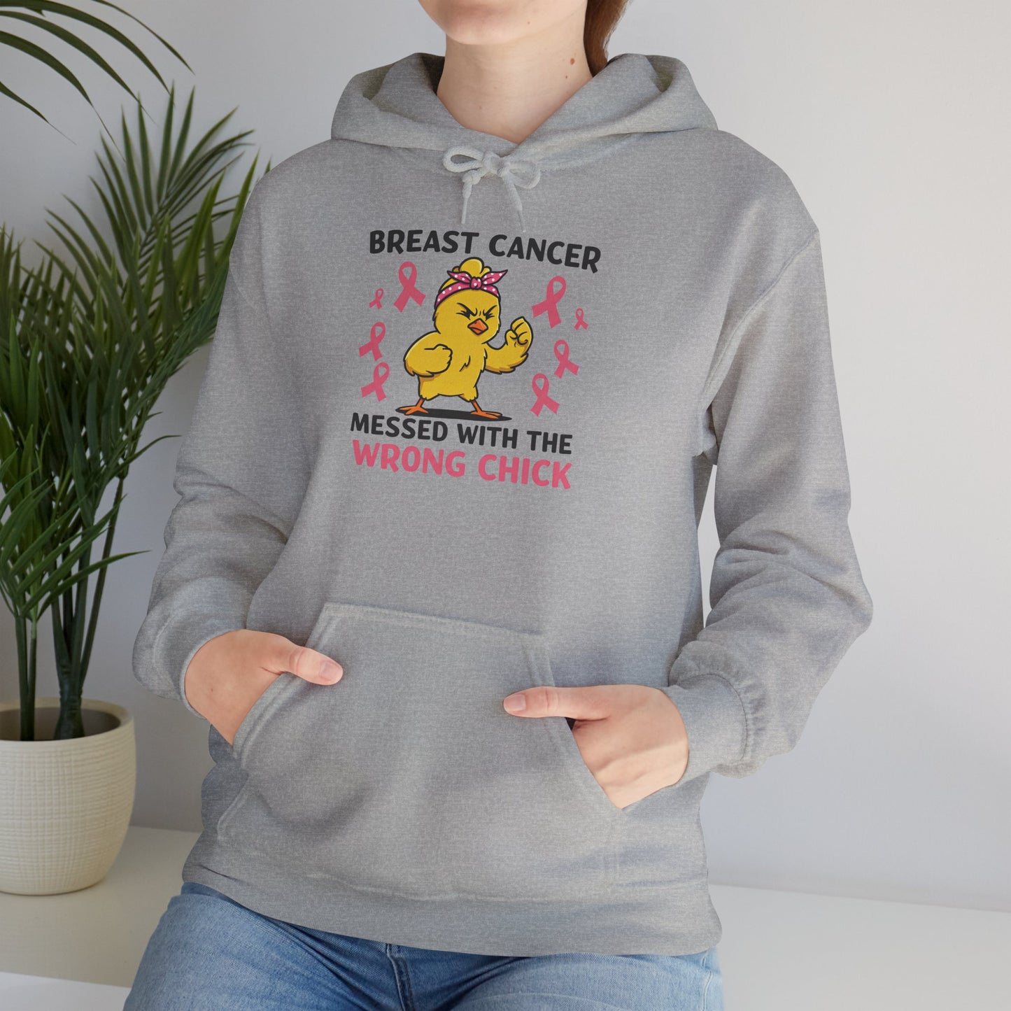 Breast Cancer Messed With The Wrong Chick Heavy Blend™ Hooded Sweatshirt