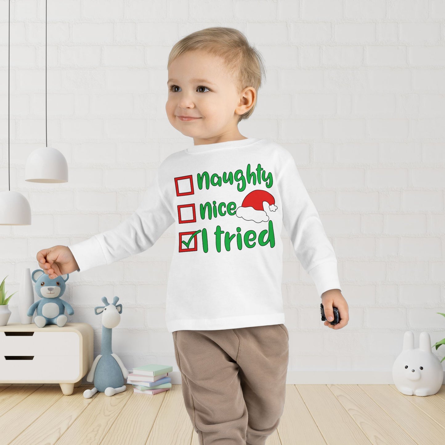 Naughty Nice I Tried Toddler Long Sleeve Tee