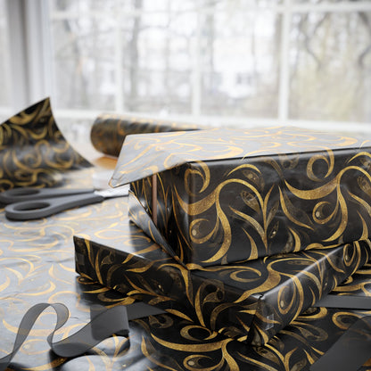 Golden Noir Swirl Wrapping Paper