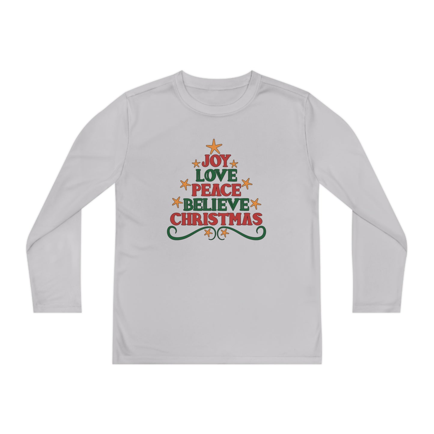 Joy Love Peace Believe Christmas Youth Long Sleeve Tee