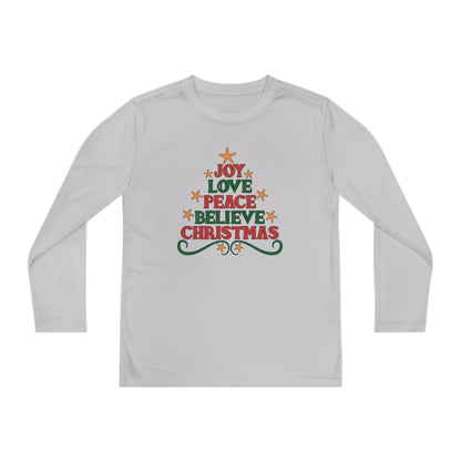 Joy Love Peace Believe Christmas Youth Long Sleeve Tee