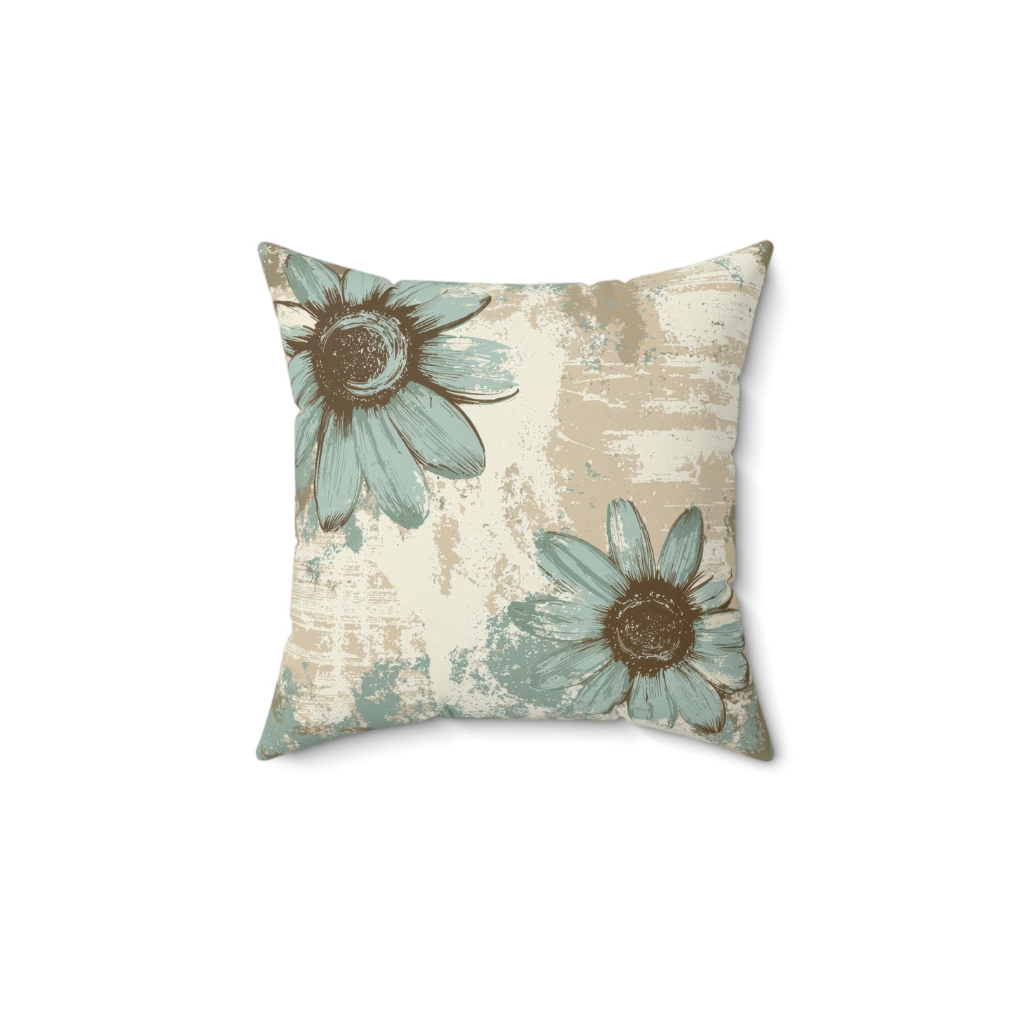 Rustic Teal Daisy Throw Pillow