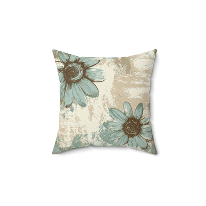 Rustic Teal Daisy Throw Pillow