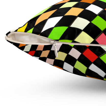 Warped Yellow/Green Checkered Throw Pillow