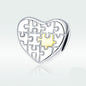 Heart & Puzzle Silver Plated Charm (Bracelet not included)