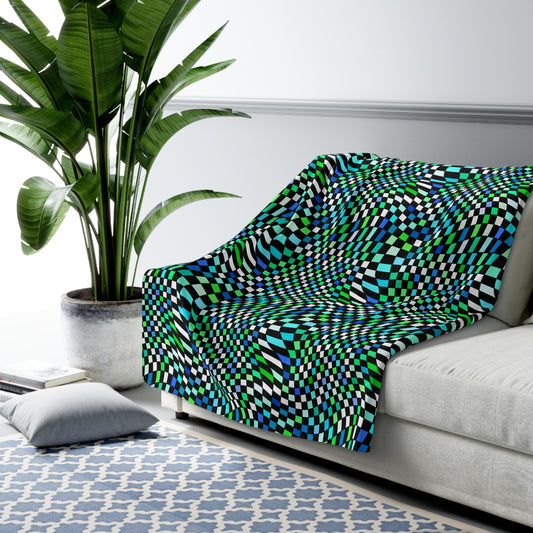 Warped Green Checkered Fleece Blanket