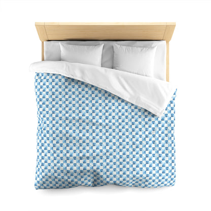 Cozy Blue Checkered Microfiber Duvet Cover