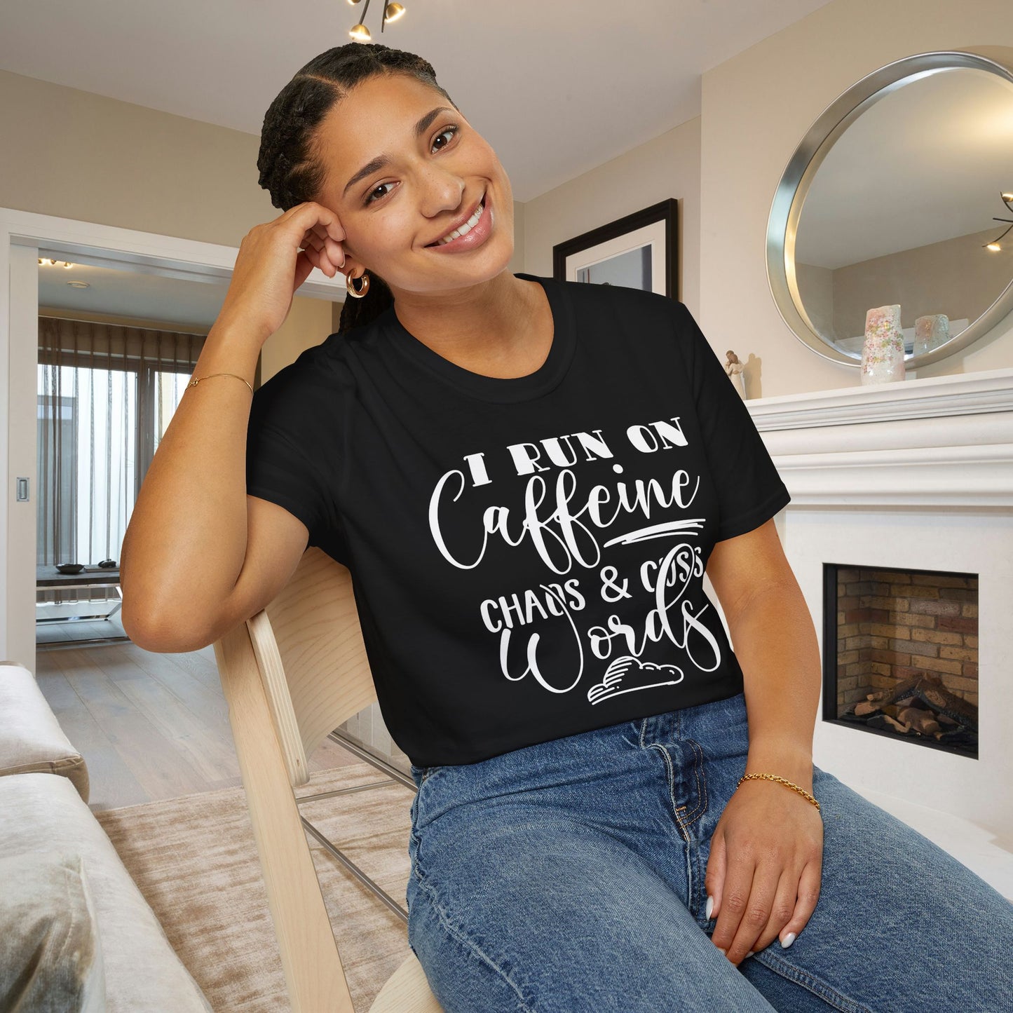 I Run On Caffeine Chaos and Cuss Words Adult T-shirt