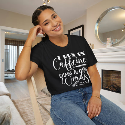 I Run On Caffeine Chaos and Cuss Words Adult T-shirt