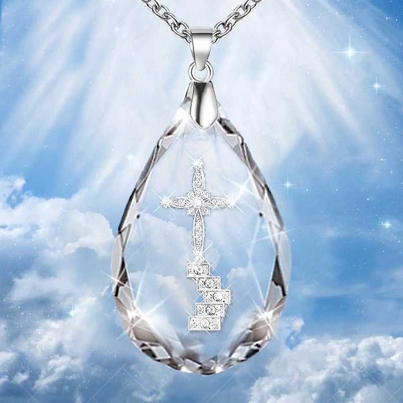 Simple Rhinestone Cross in Crystal Pendant Necklace