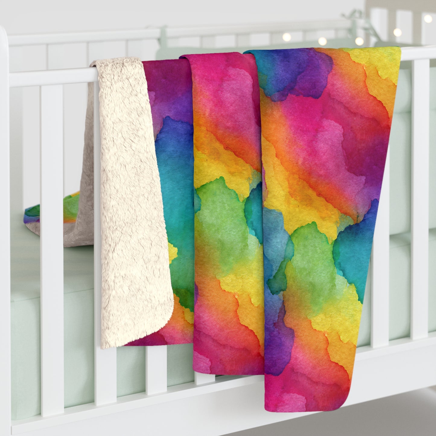 Rainbow Watercolors Fleece Blanket