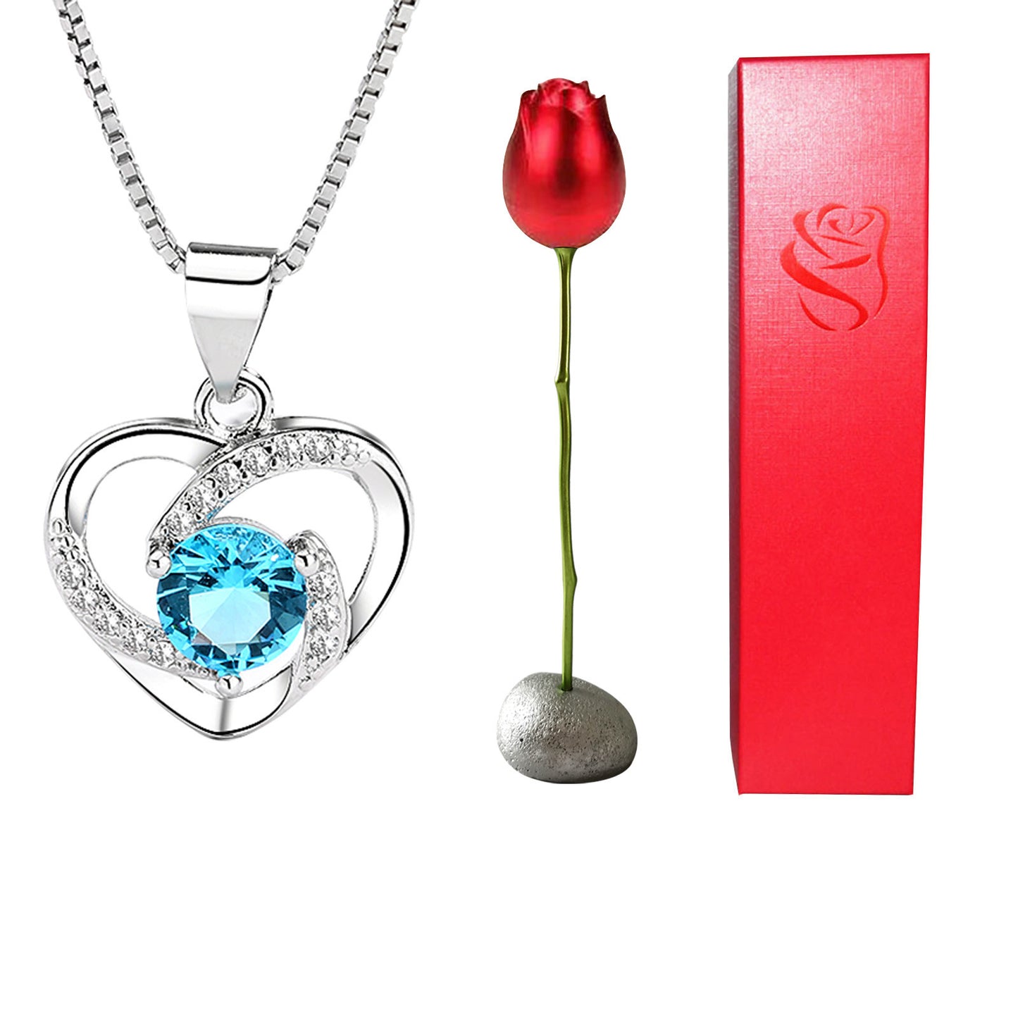 Heart Shaped Crystal Diamond Pendant Rose Head Necklace