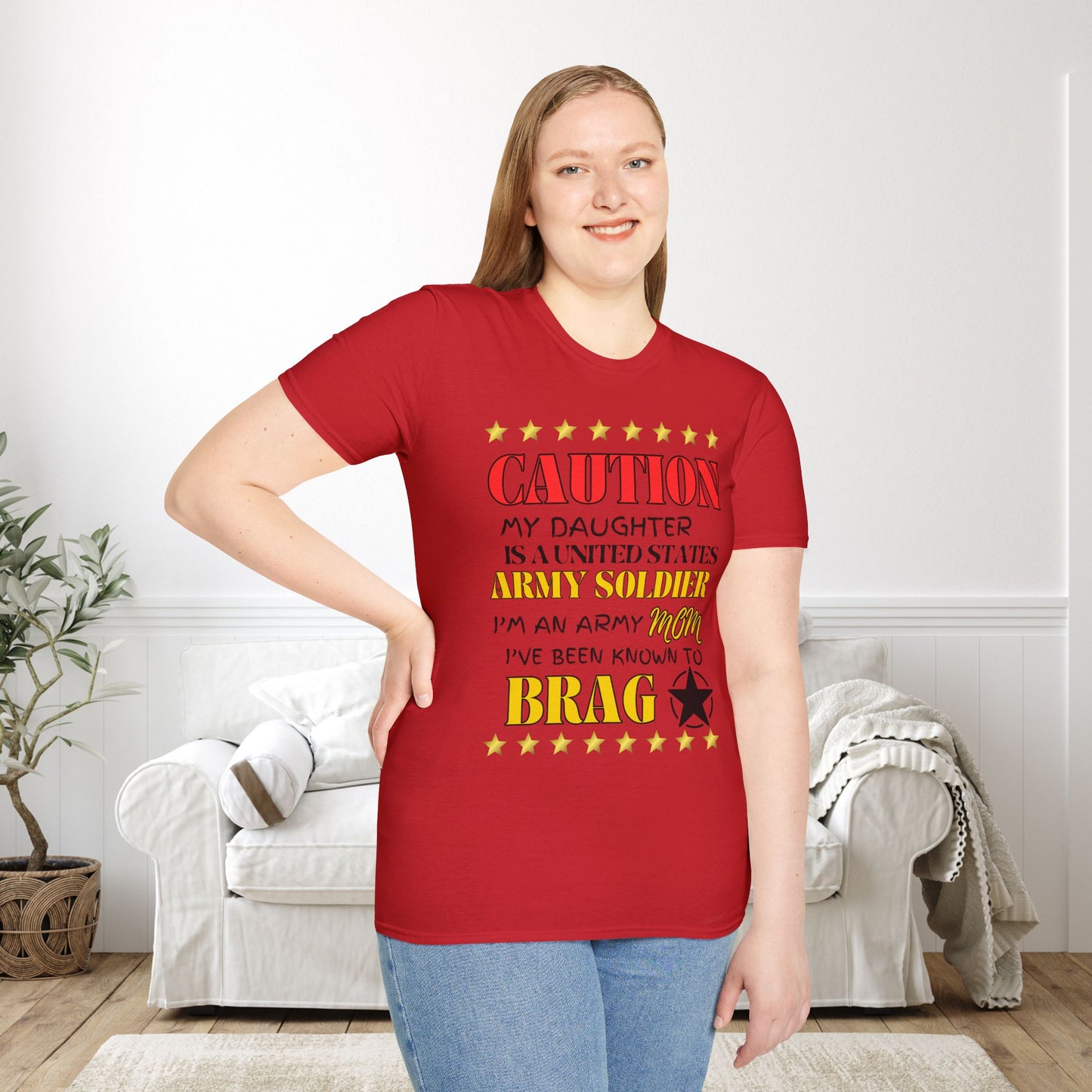 Caution My Daughter is a US Army Soldier I've Been Known to Brag (Mom) Adult T-Shirt
