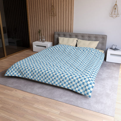 Cozy Blue Checkered Microfiber Duvet Cover