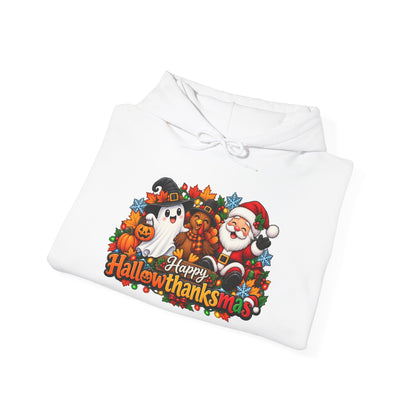Happy Hallowthanksmas Shirt (Ghost/Turkey/Santa) Heavy Blend™ Adult Hoodie