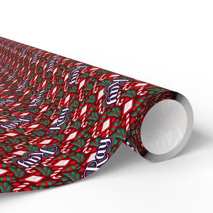 Busy Candy Cane/Christmas Tree Custom Name Wrapping Paper (Ray)