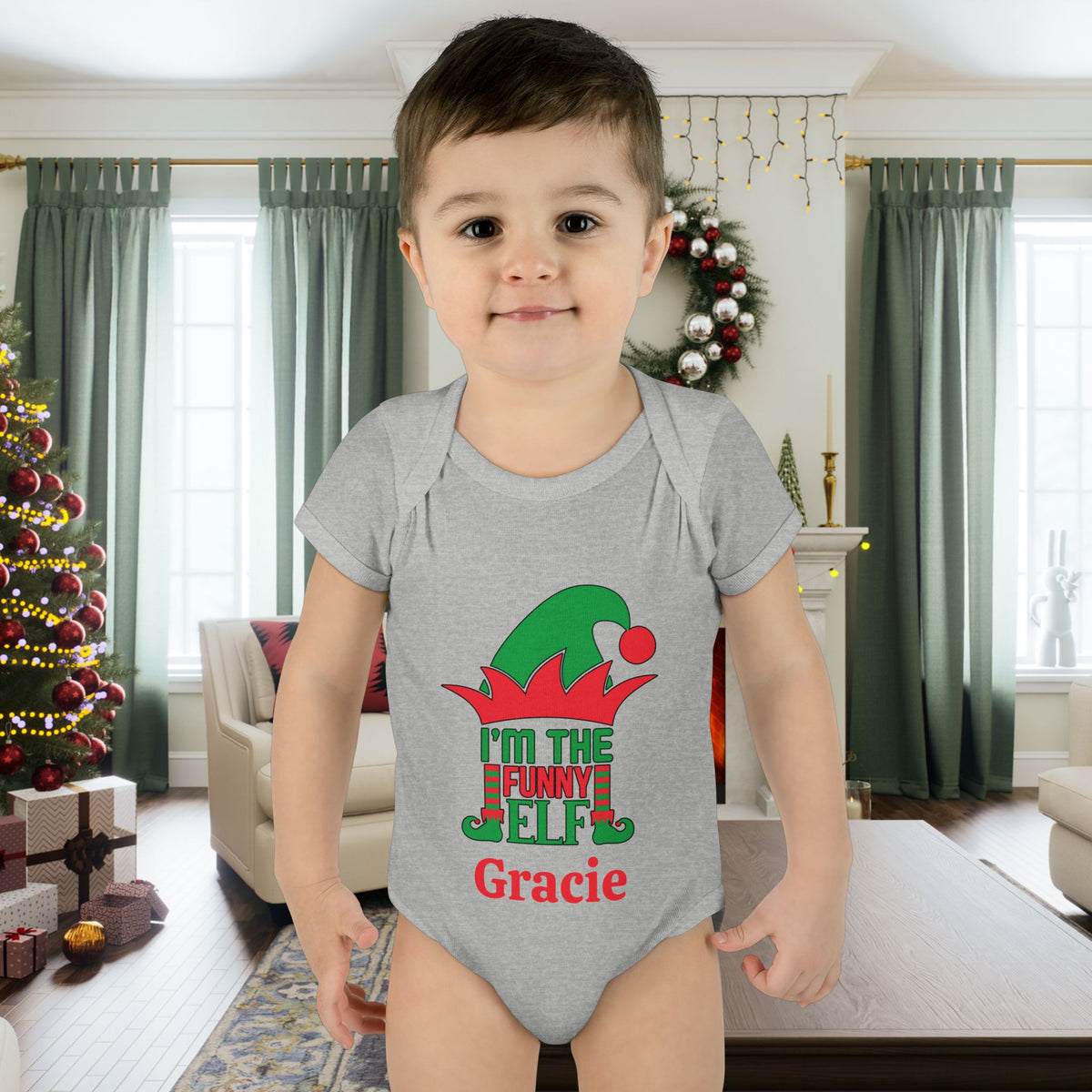 I'm The Funny Elf Personalized Infant Baby Rib Bodysuit