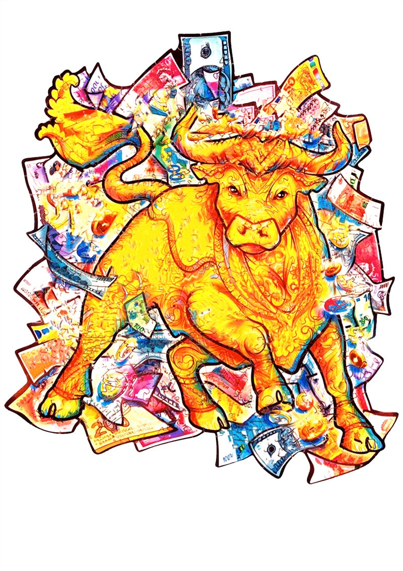 Golden Fortune Bull Wooden Puzzle