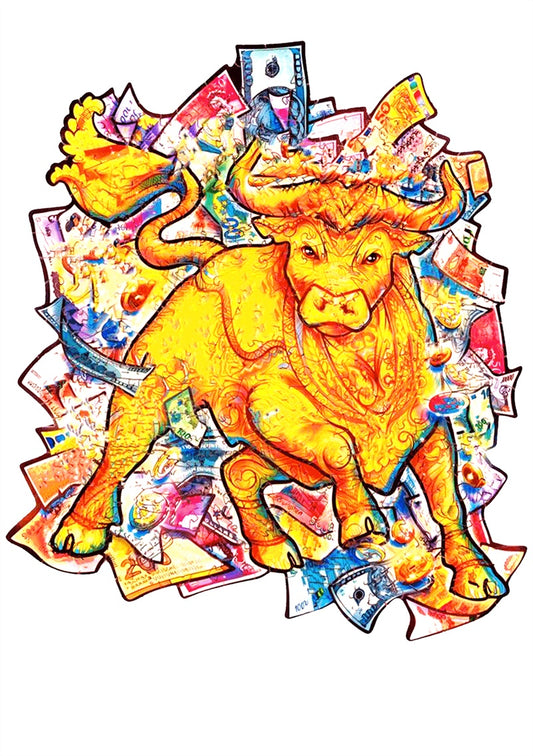 Golden Fortune Bull Wooden Puzzle