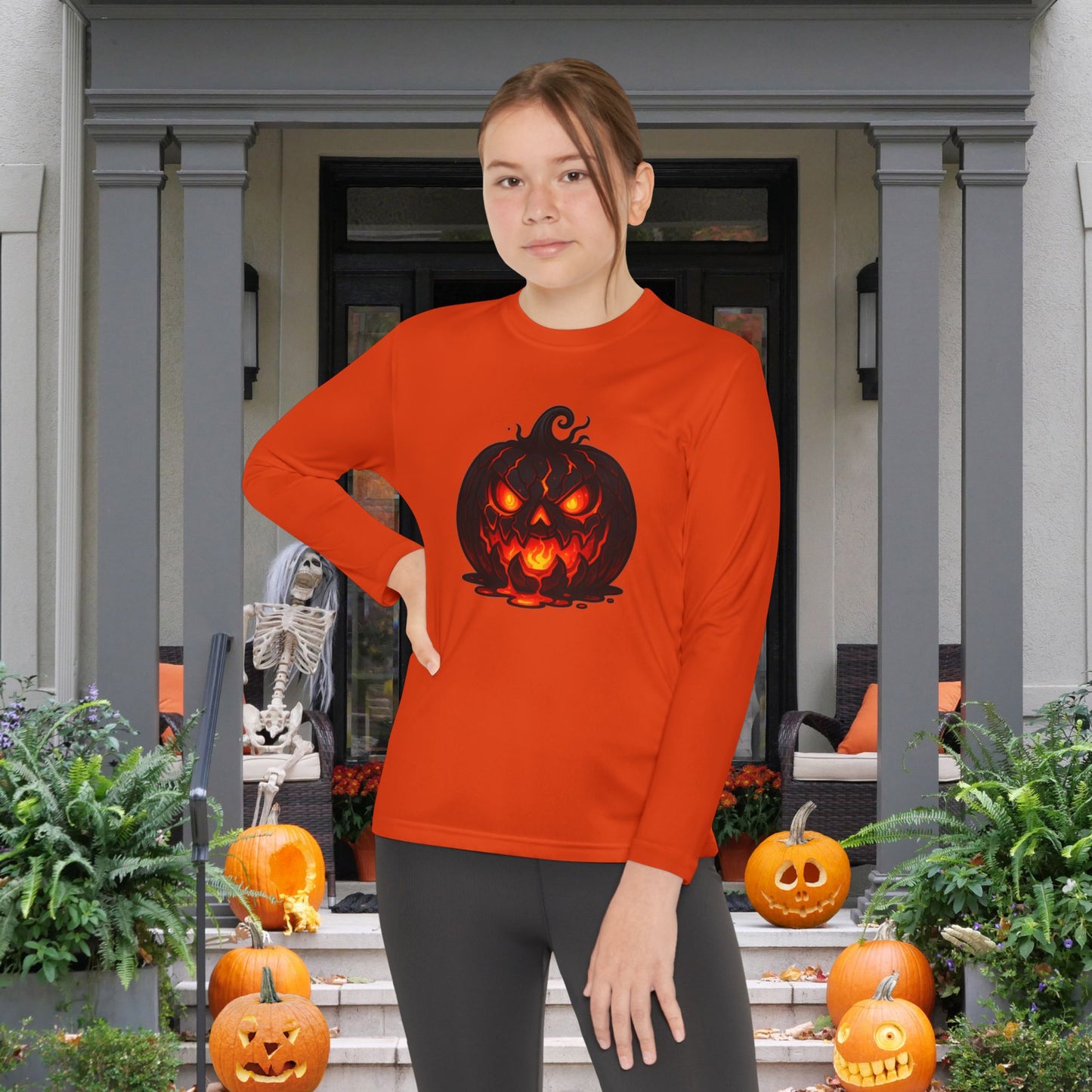 ""Inferno Jack-O’-Lantern Youth Long Sleeve Tee