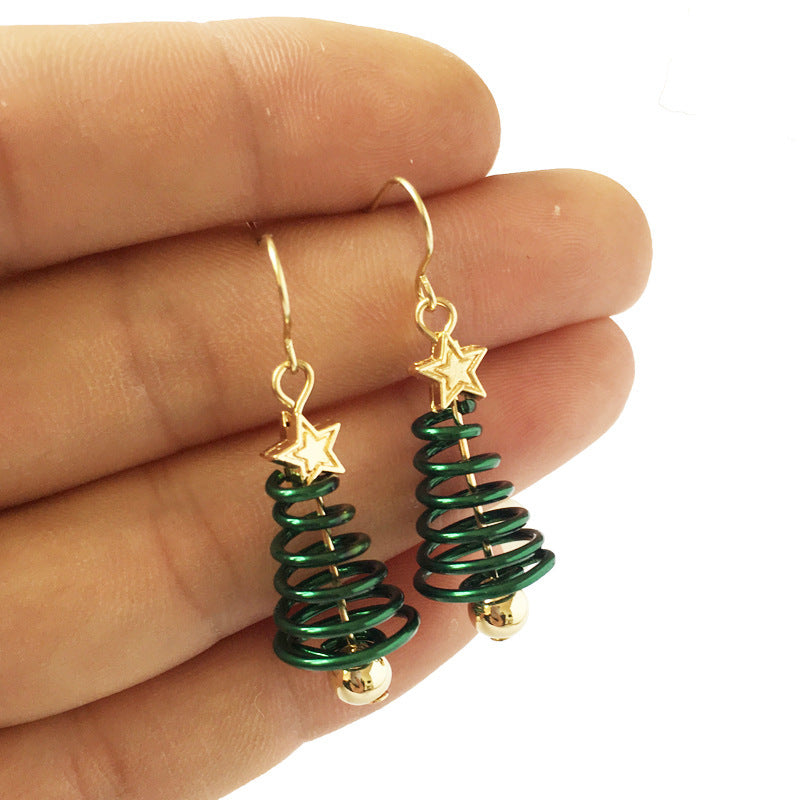 Spiral Christmas Tree Star Earrings