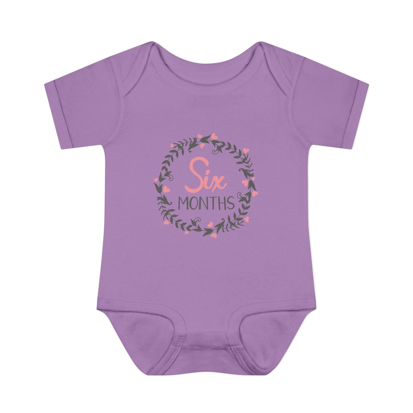 Pink Milestone Wreath Onesie-Six Months