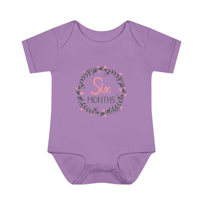 Pink Milestone Wreath Onesie-Six Months