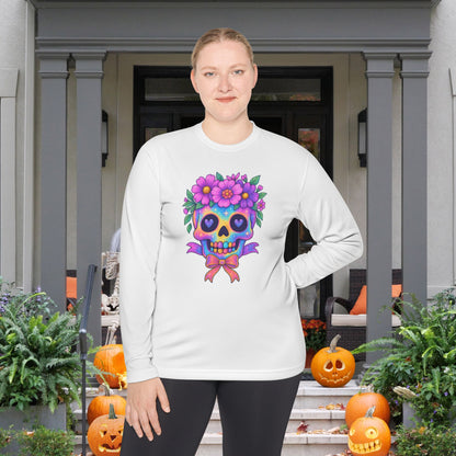 Neon Sugar Skull w/Floral Crown Adult Long Sleeve Tee