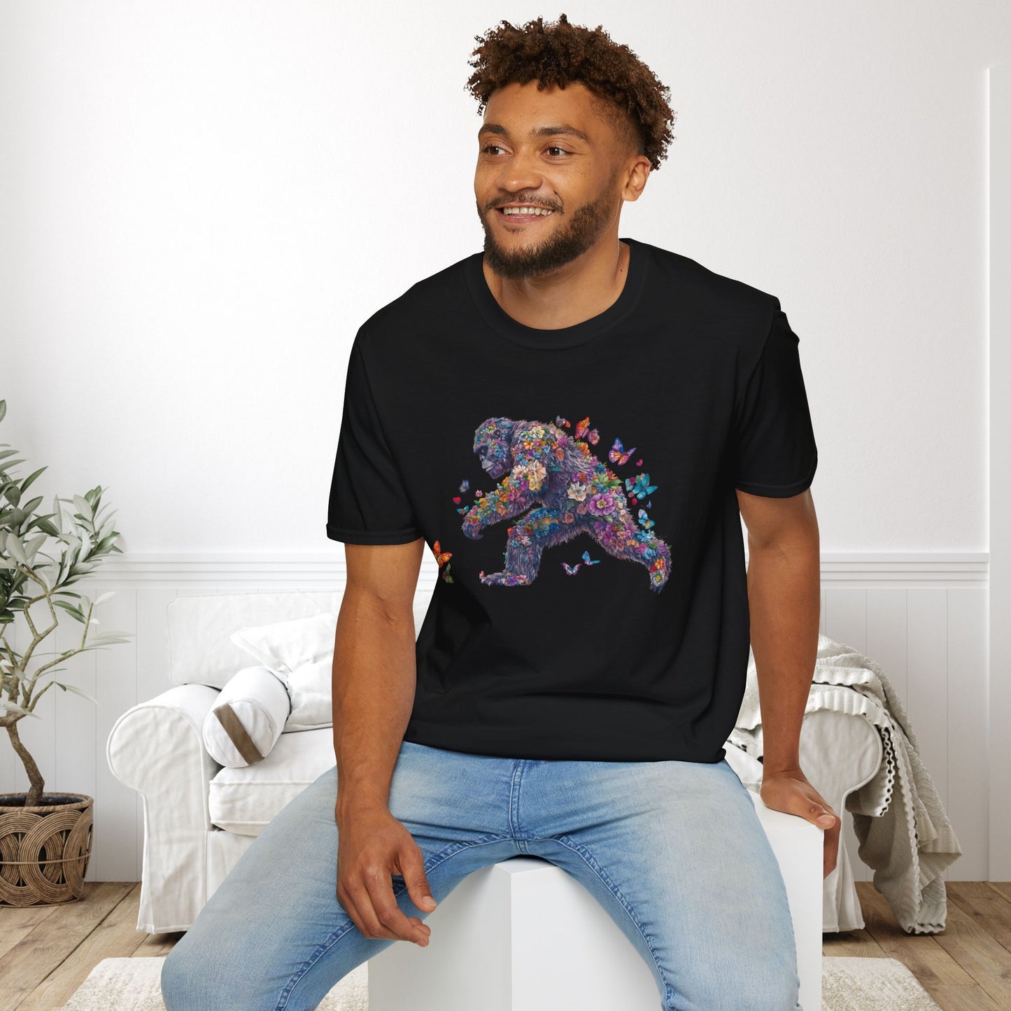 Flowers & Butterflies Bigfoot Adult T-shirt