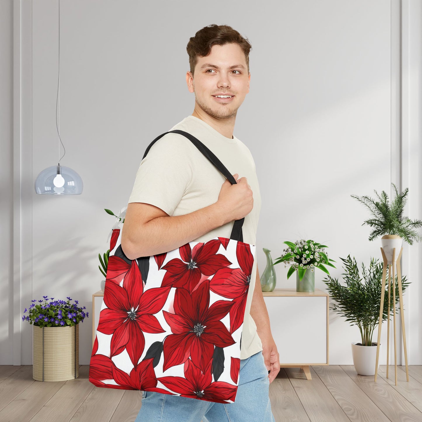 Inked Poinsettias Canvas Tote Bag