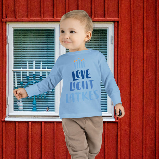 Hanukkah Love Light Latkes Toddler Long Sleeve Tee