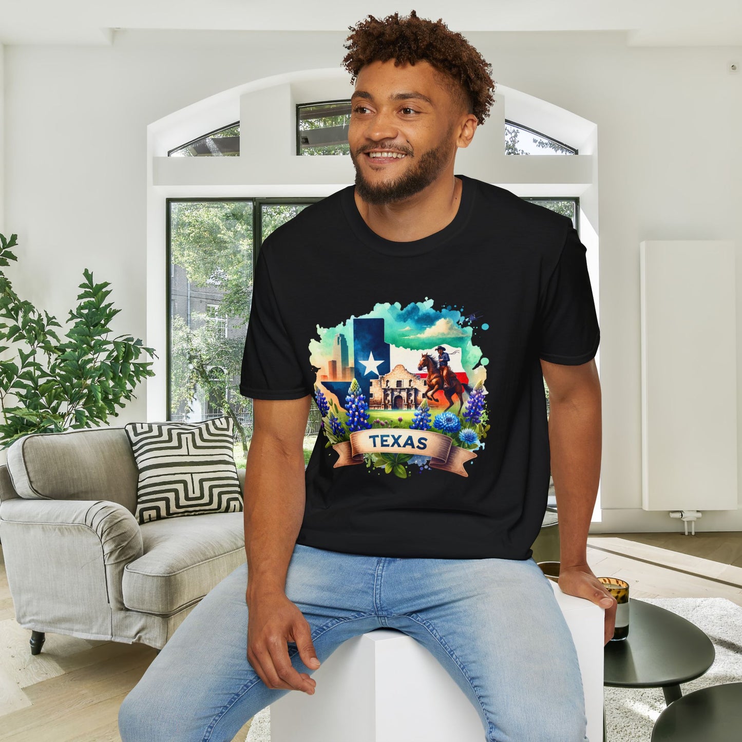Texas Alamo & Bluebonnets Adult T-shirt