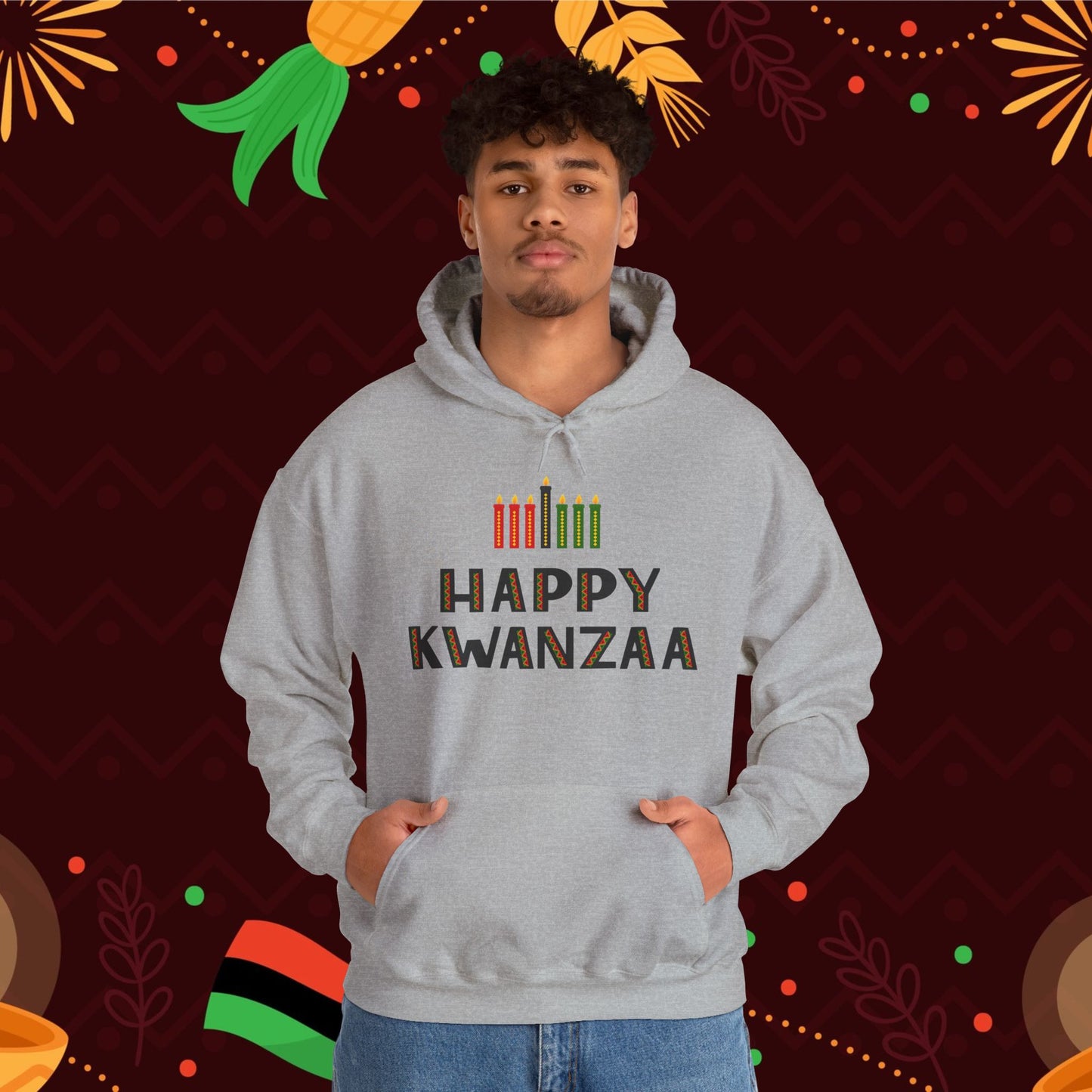 Happy Kwanzaa (Kinara) Adult Heavy Blend™ Hoodie