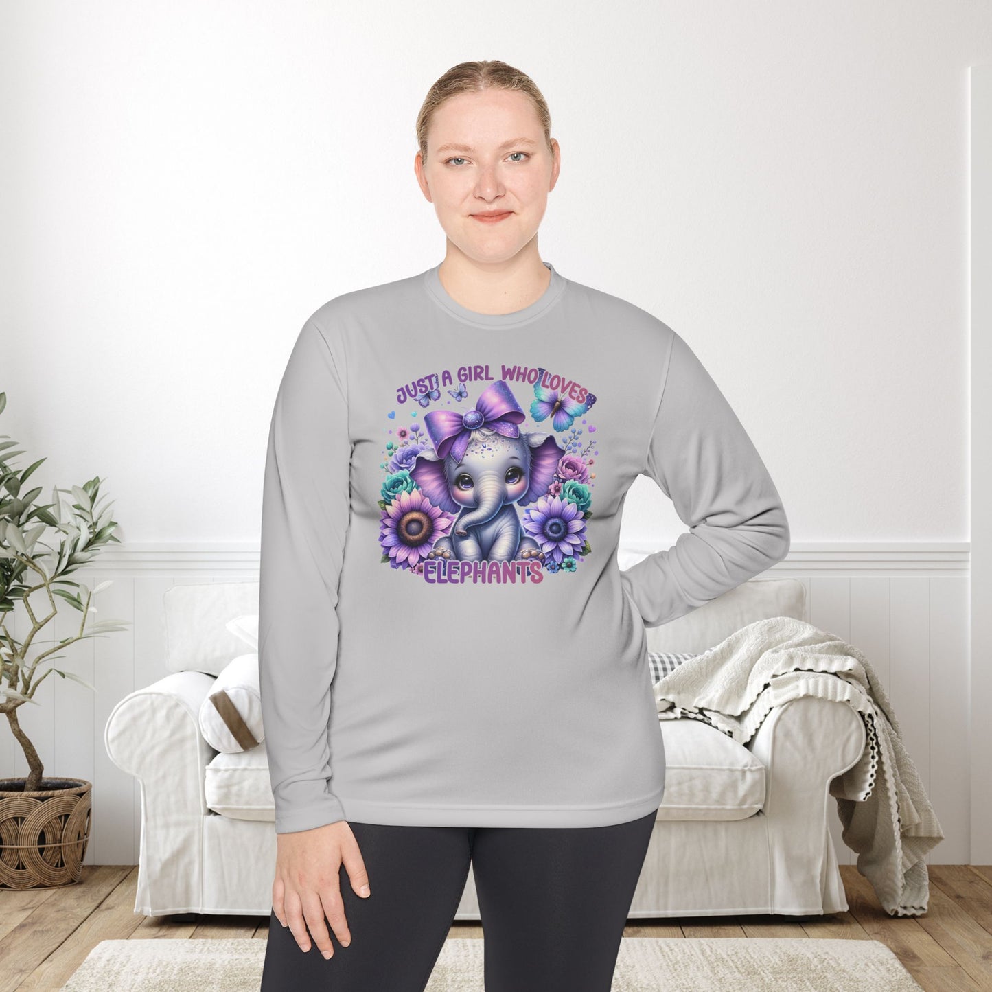 Just A Girl Who Loves Elephants Unisex Lightweight Long Sleeve Tee