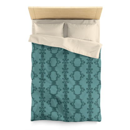 Teal Lace Pattern Microfiber Duvet Cover