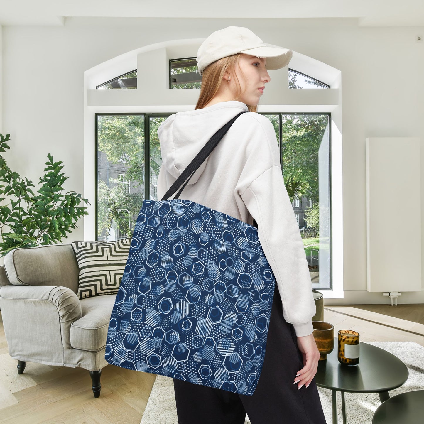 Blue Hexagons Canvas Tote Bag