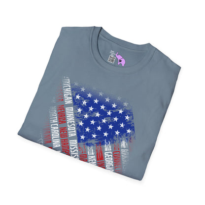 American Flag w/State Names Adult T-Shirt