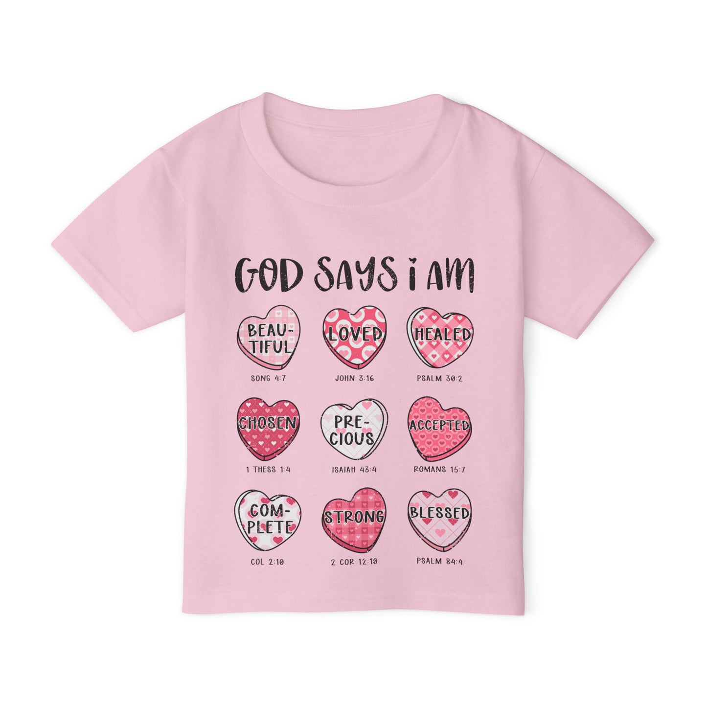 God Says I Am... (Conversation Hearts) Heavy Cotton™ Toddler T-shirt