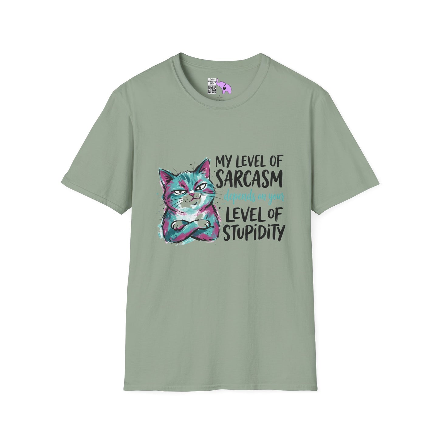 ""My Level of Sarcasm Depends on Your Level of Stupidity (Cat) Adult T-shirt