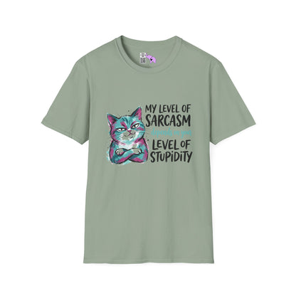 ""My Level of Sarcasm Depends on Your Level of Stupidity (Cat) Adult T-shirt