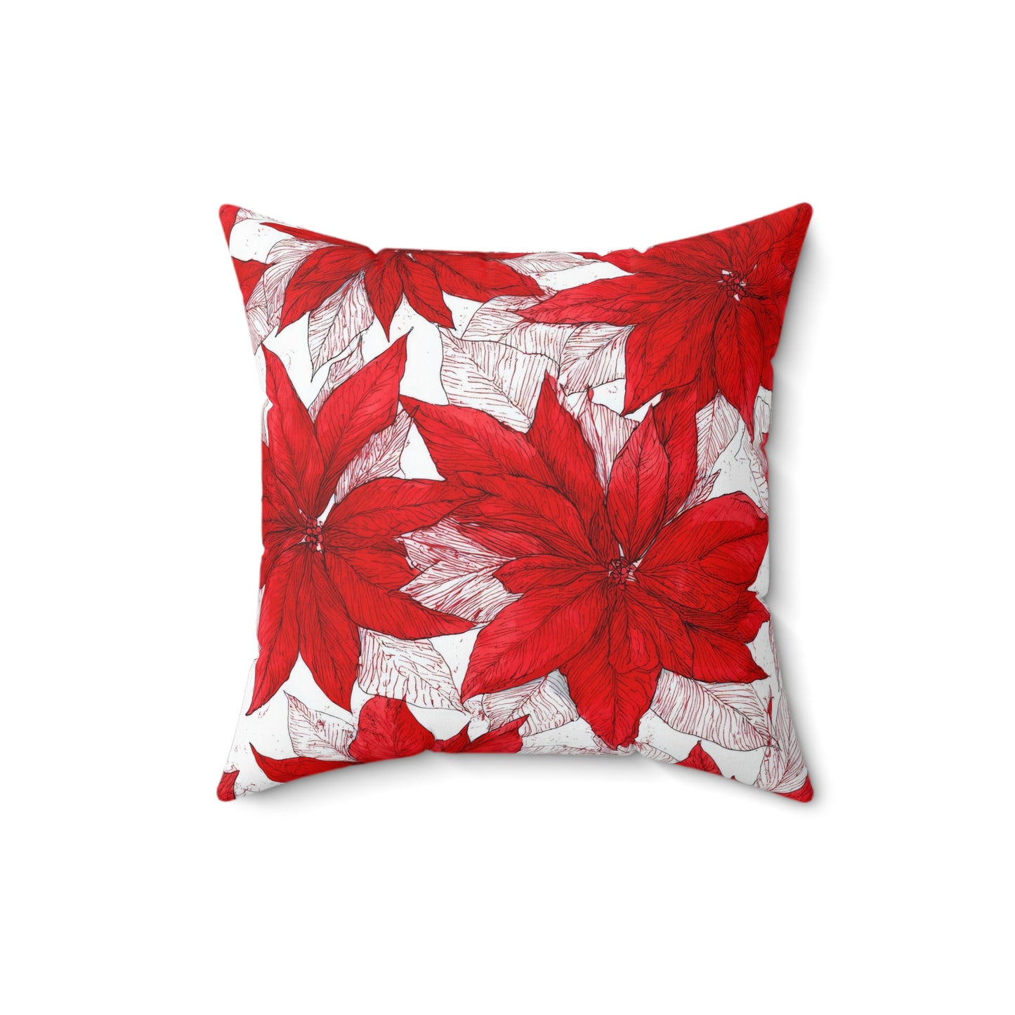 Crimson Poinsettia Sketch Throw Pillow