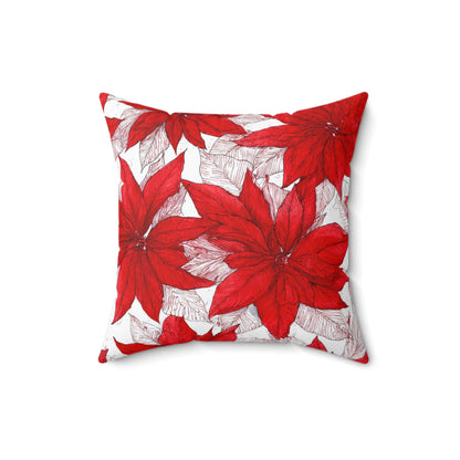 Crimson Poinsettia Sketch Throw Pillow