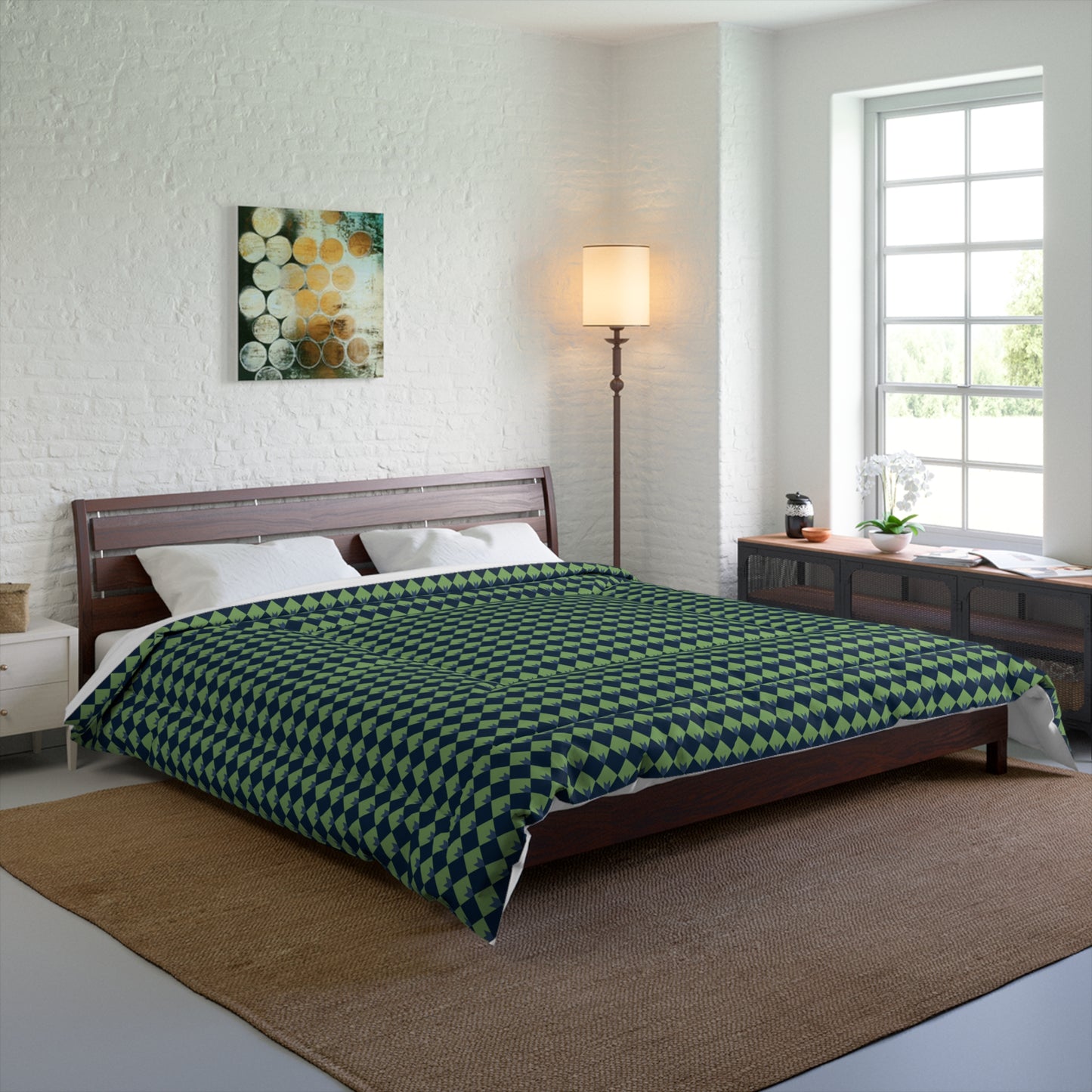Diamond Bloom-Sage & Navy Comforter