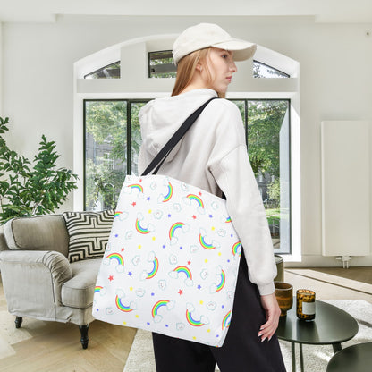 Rainbow Smiles & Stars Canvas Tote Bag