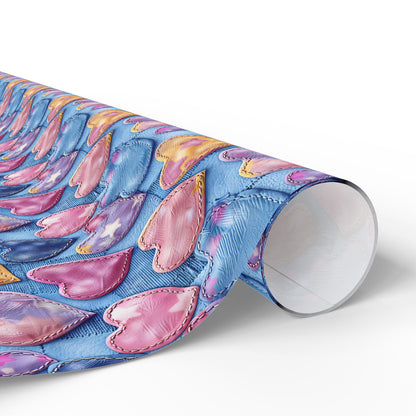Color Pop Stitched Hearts Wrapping Paper