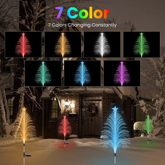 Solar Fiber Optic Christmas Tree Lights 4-Pack with Star Topper – Outdoor LED