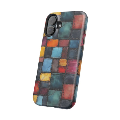 Coloerful Leather Patchwork MagSafe® Compatible Tough Case for iPhone