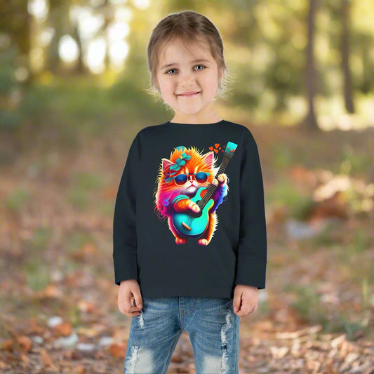 Colorful Guitar Kitten Toddler Long Sleeve Tee