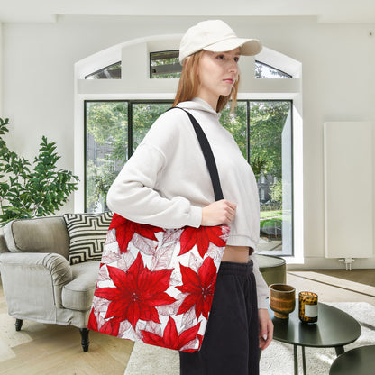 Crimson Poinsettia Sketch Canvas Tote Bag